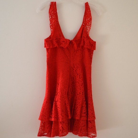 Never Worn Red Ruffle Tiered Lace Minidress by All in Favor SIZE SMALL - Picture 6 of 8